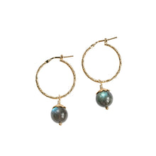 Ladda upp bild till gallerivisning, Sparkling creole labradorite earrings with detail is 18k gold plated sterling silver. Perfect for party and office outfit to keep the vibe high