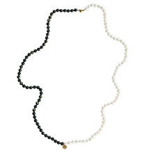 Ladda upp bild till gallerivisning, Elegant long handknotted pearl collier necklace with freshwater pearls and goldsheen obsidan