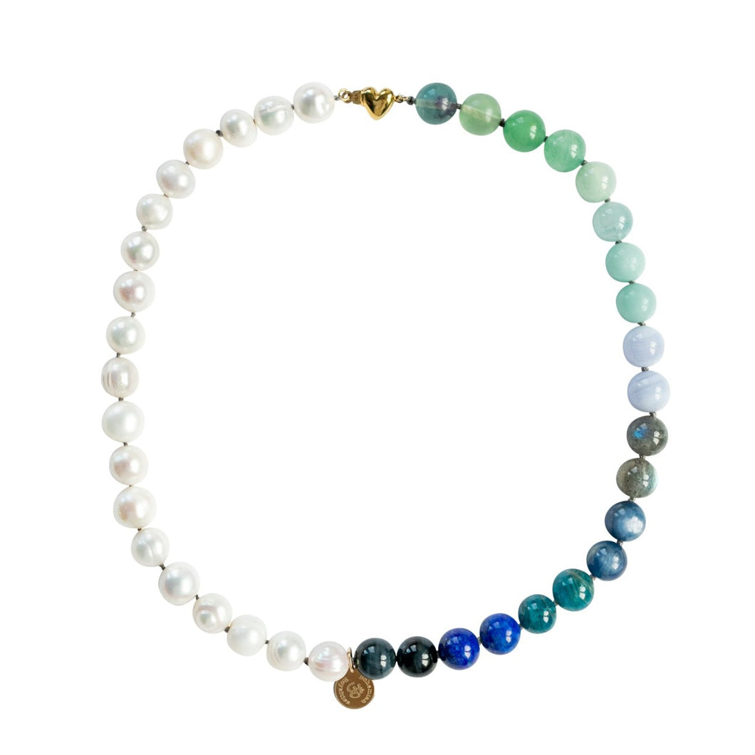 Multi Gemstone and Pearl Necklace | Pearl Collier Ocean Breeze - Bohemian Royalties