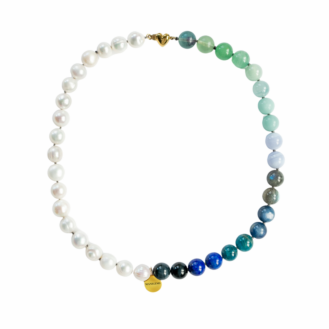 Multi Gemstone Necklace | Pearl Collier Ocean Breeze