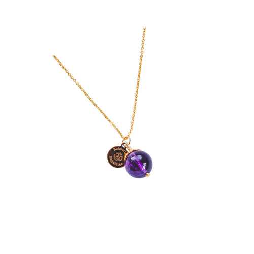 Minimalistic and intentional amethyst necklace with details in 18k gold-plated 925 Sterling silver and brass. Chain is 80 cm long. High grade amethyst gemstone.